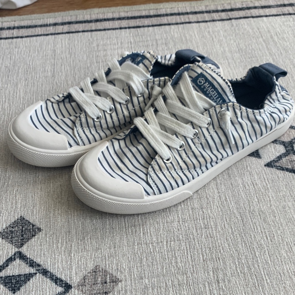Magellan Outdoors Navy and White Striped Sneakers